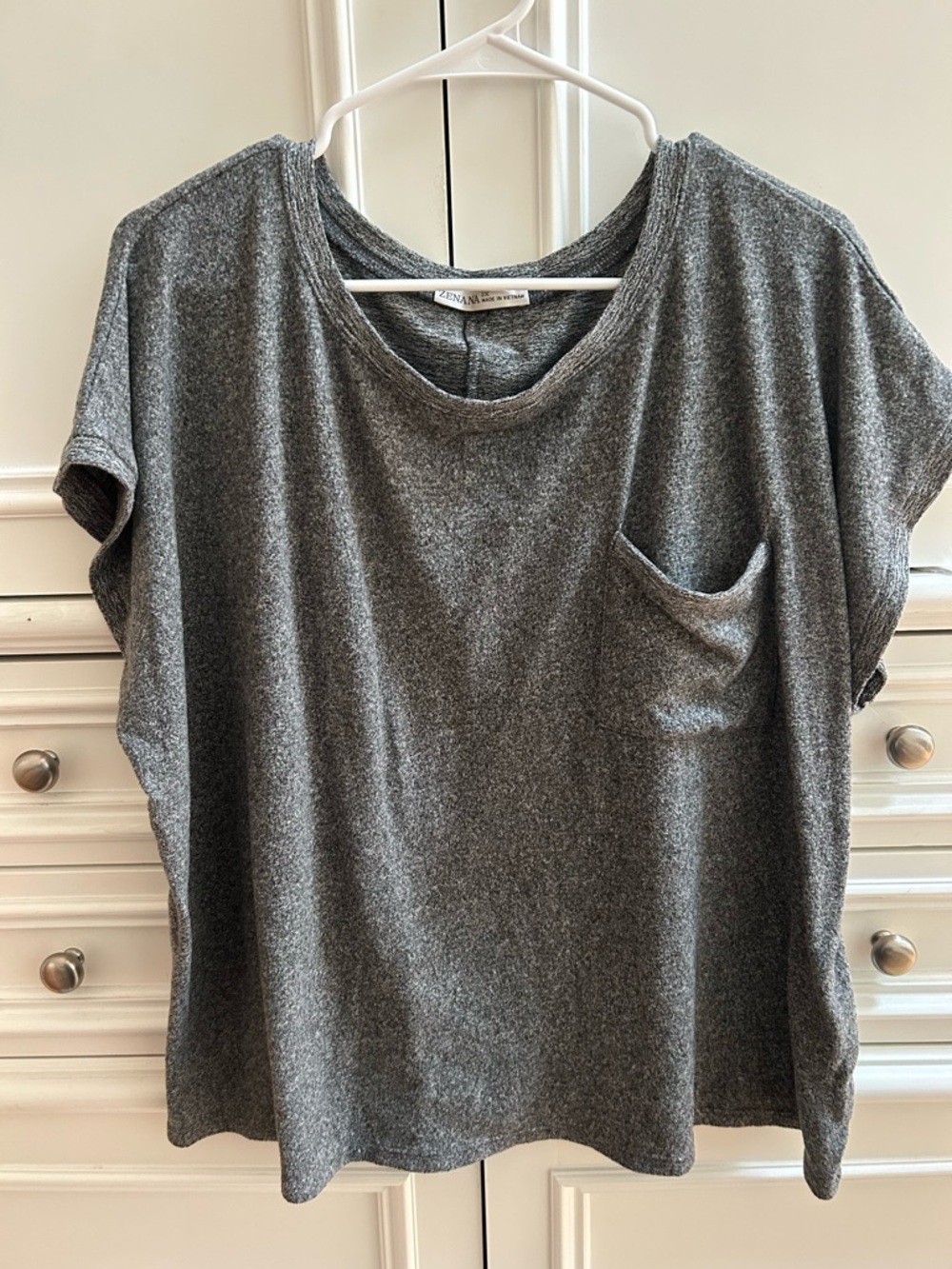 Zenana Outfitters Heathered Pocket Tee - Charcoal Gray